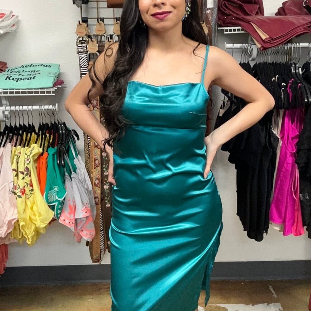 Emerald Green Satin Dress